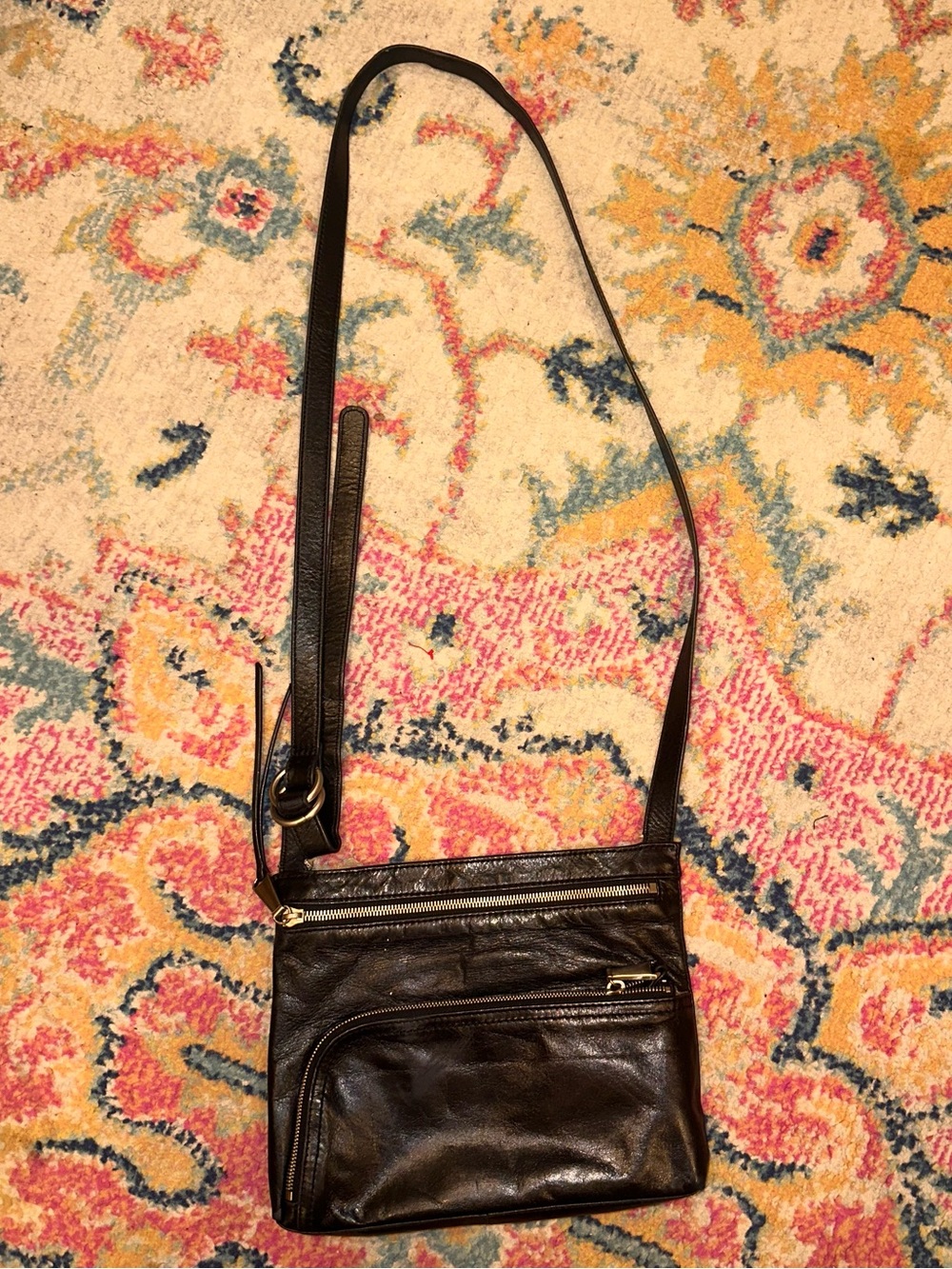 HOBO Black Leather Crossbody Bag with Front Zip Pocket